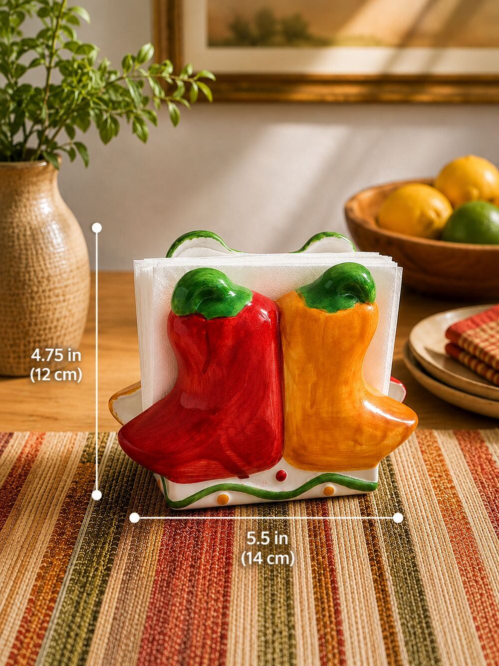 Vintage Ceramic Chili Pepper Napkin Holder Red Yellow Green Kitchen Decor